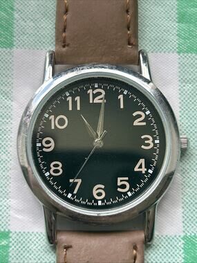 Calvin Hill Silver Tone Black Dial Brown Band Women’s Quartz Watch
